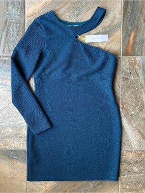BCBGeneration One Shoulder Blue Bodycon Dress Large NWT Asymmetrical Long Sleeve